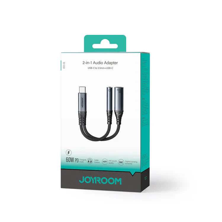 2-in-1 Audio Adapter Joyroom SY-C02 (Type-C to 3.5mm + Type-C)-Black