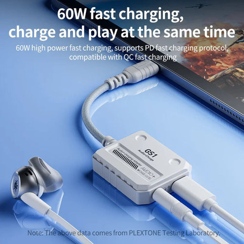 2 in 1 Splitter Type C - 3.5mm & Type C + C Plextone GS1 Adapter with Charging - White