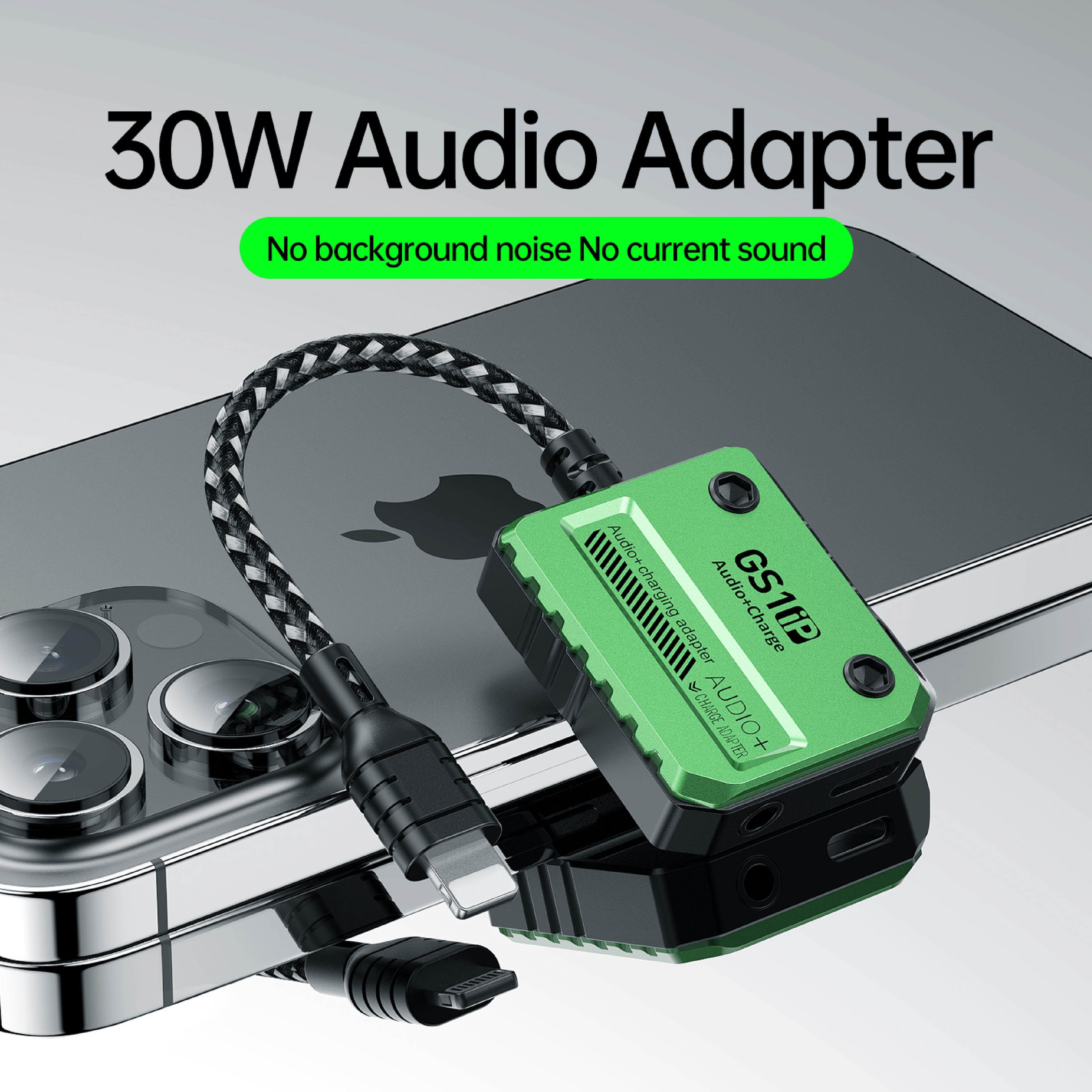 Plextone GS1 iPhone Lightning Splitter Adapter to 3.5mm Converter with PD 30W Fast Charge