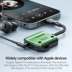 Plextone GS1 iPhone Lightning Splitter Adapter to 3.5mm Converter with PD 30W Fast Charge