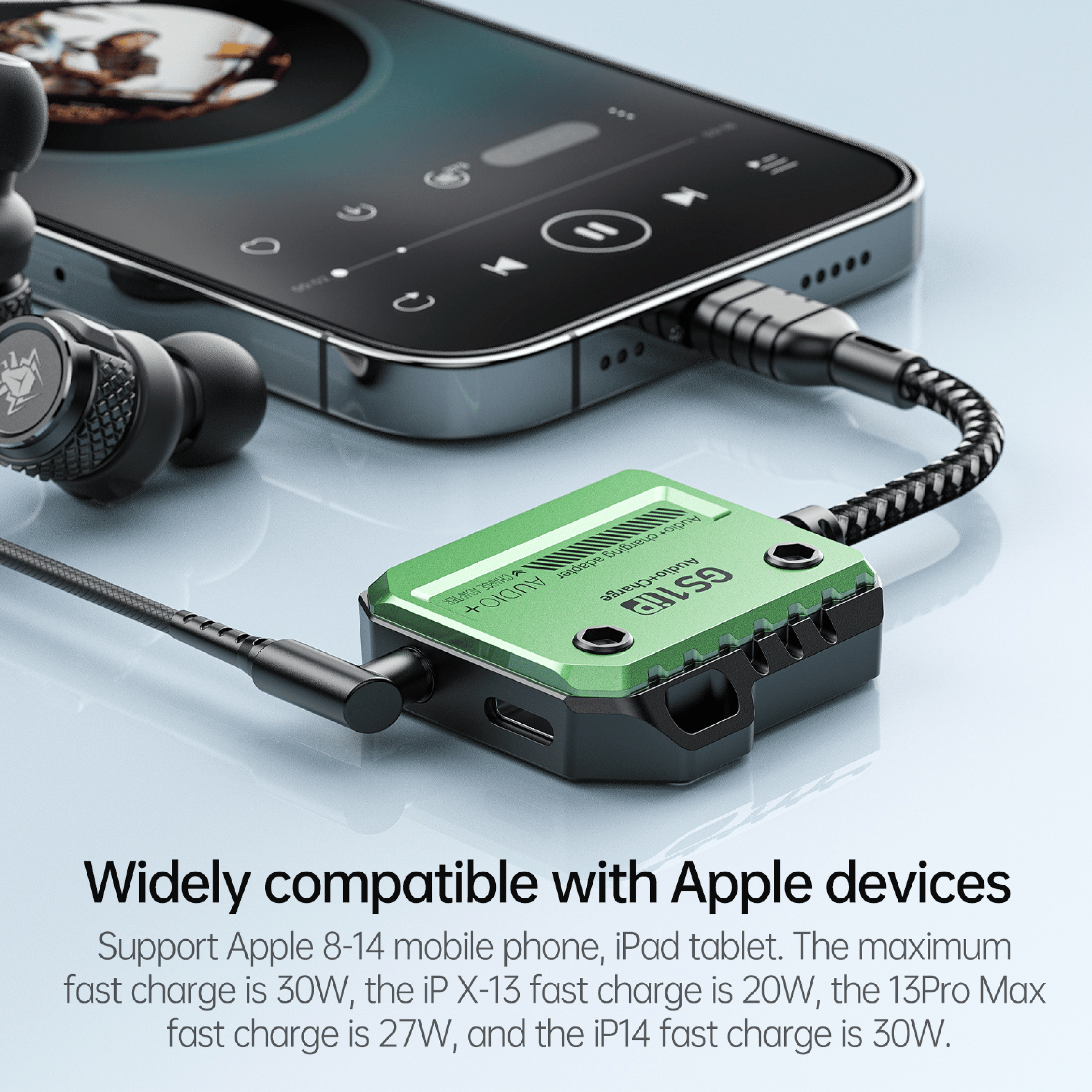 Plextone GS1 iPhone Lightning Splitter Adapter to 3.5mm Converter with PD 30W Fast Charge