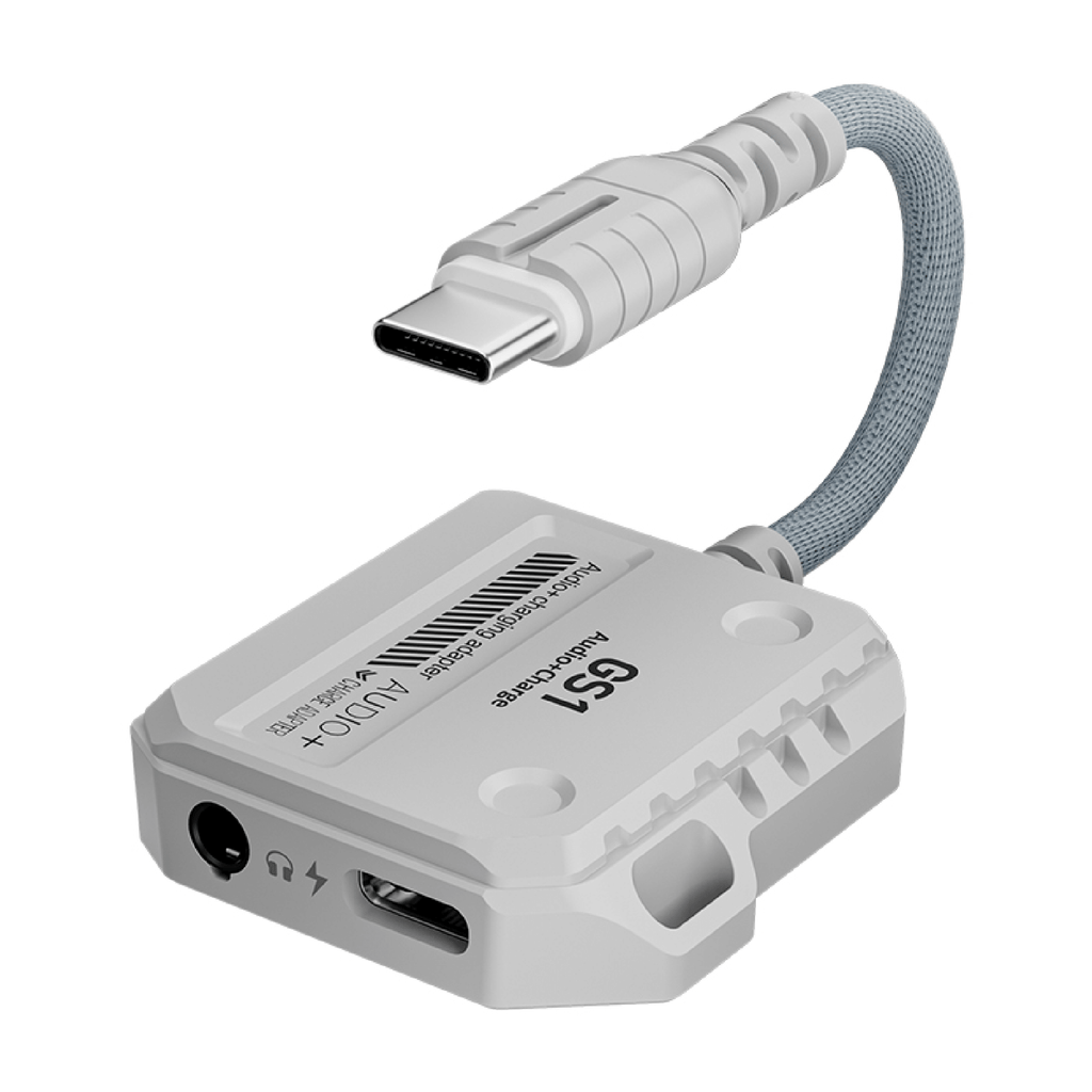 2 in 1 Splitter Type C - 3.5mm & Type C + C Plextone GS1 Adapter with Charging - White
